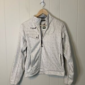 B By Burton White Gray Floral Print Asymmetrical Zippered Jacket Size Small